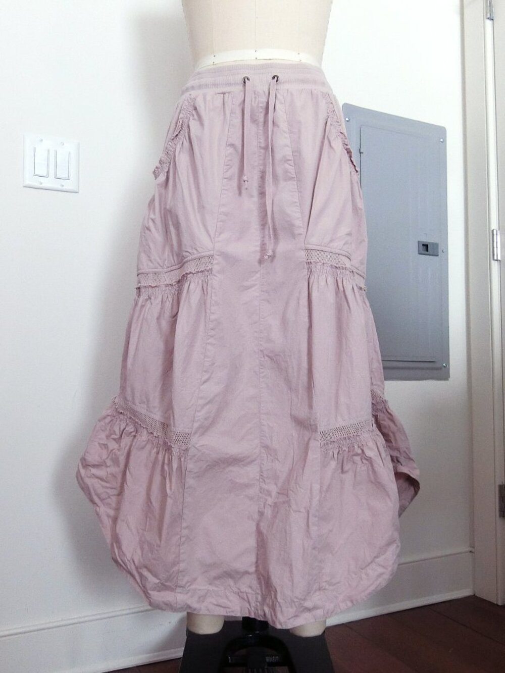 Anthropologie Daily Practice Pink Parachute Tiered Maxi Skirt Cotton Medium